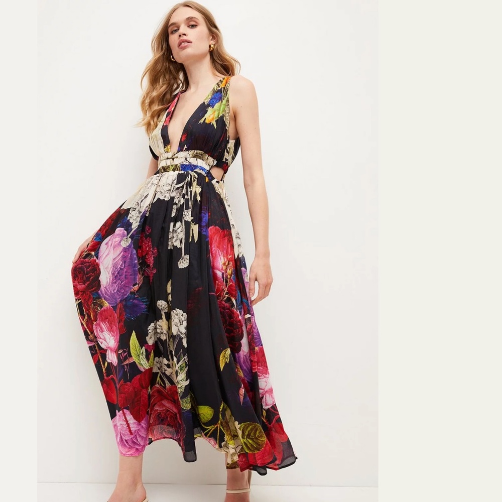 Karen Millen Silk Cotton Rose Maxi Dress